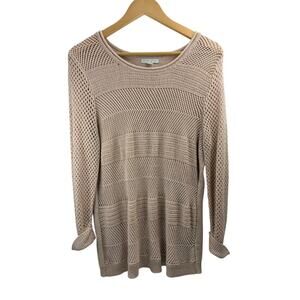 New York & Company Pink Crochet‎ Long Sleeve XL Sweater Chic Feminine Classic